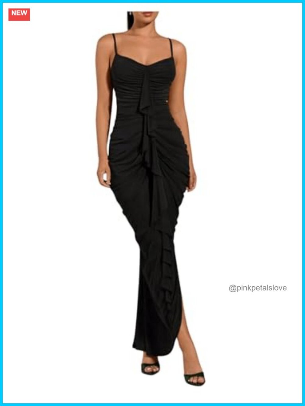 Ruffle Ruched Sweetheart Cami Maxi Dress Slim Fit Bodycon Cocktail Party